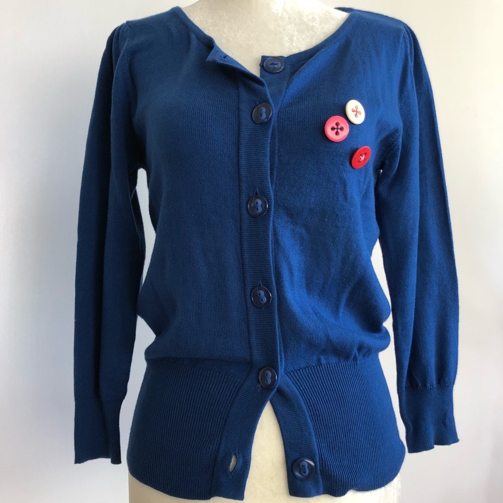 Anthropologie Lu Lu Lame Buttons Cardigan in blue